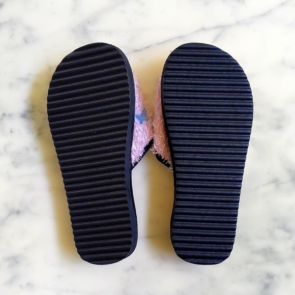 NWT. Limited Too Blue Fluffy Slipper with multi color embroidered butterflies. - Picture 2 of 3
